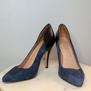 Maddie D'Orsay Black and Navy Heels - Suede & Leather